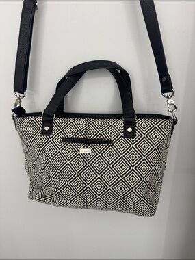 Black & White Geometric Tote with Removable Crossbody Strap